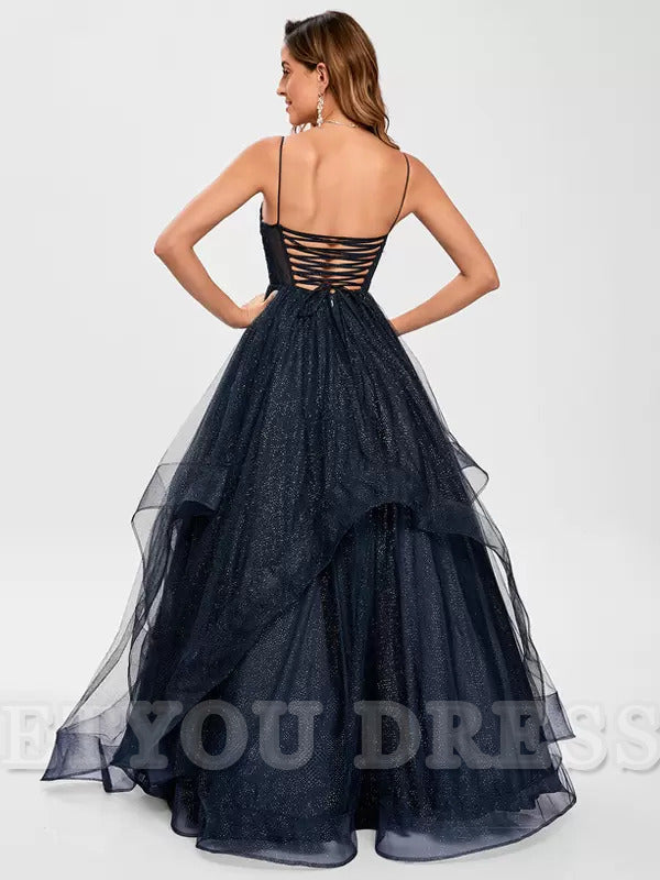 A-line Princess V-Neck Tulle Sleeveless formal dresses Bridesmaid Dresses evening gown Prom Dress